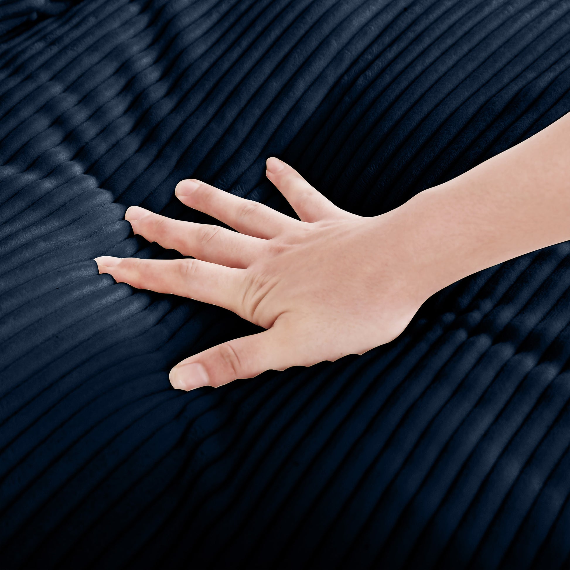 Corduroy Sectional Sofa, L Shaped Couch With Storage Footstool And 3 Pillow, Sectional Couch For Living Room Apartment, Bule Blue Corduroy 3 Seat