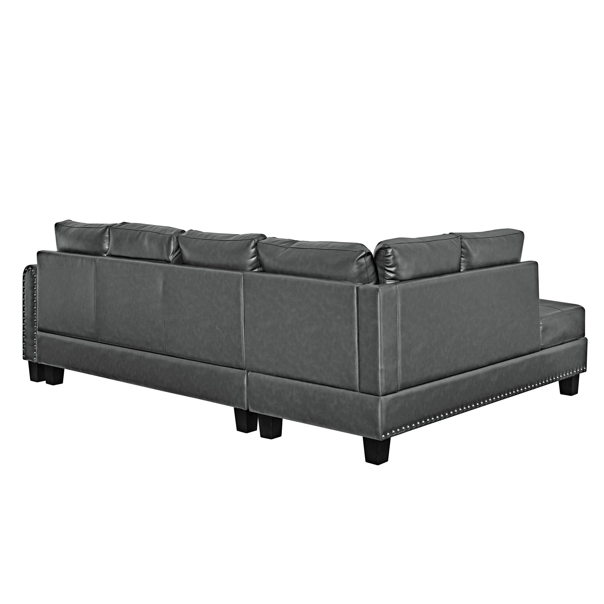 Sectional 3 Seaters Sofareversible Recliner, Storage Pad And Wood Grain Cup Holder, Non Slip Leg, Pu, Grey Gray Pu 3 Seat