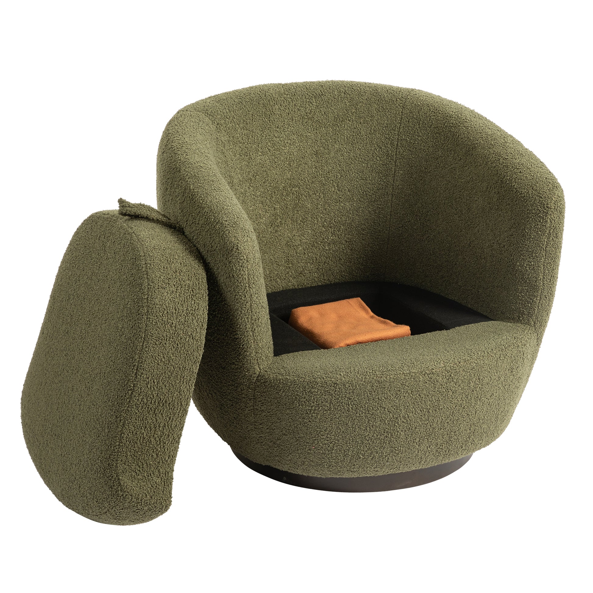 Upholstered Swivel Barrel Armchair With Storage Modern Living Room Side Chair For Bedroom Office Reading Spaces Teddy Fabric Dark Green Dark Green Foam Upholstered