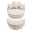 Orisfur. 360 Swivel Accent Barrel Chair With Storage Ottoman & 4 Pillows, Modern Chenille Leisure Chair Round Accent For Living Room, Cream Cream Foam Chenille