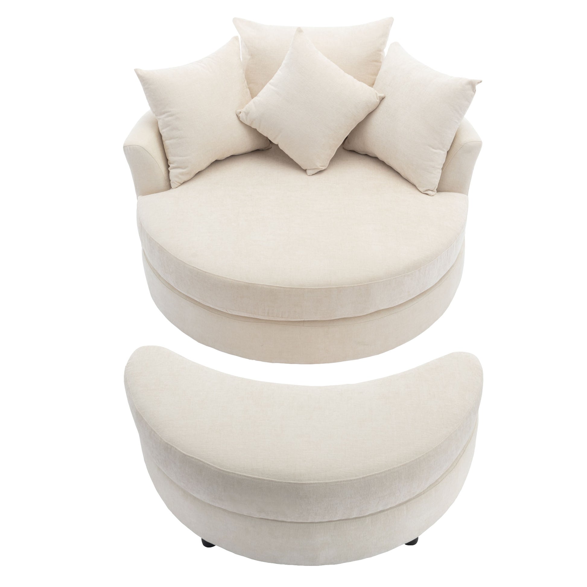 Orisfur. 360 Swivel Accent Barrel Chair With Storage Ottoman & 4 Pillows, Modern Chenille Leisure Chair Round Accent For Living Room, Cream Cream Foam Chenille