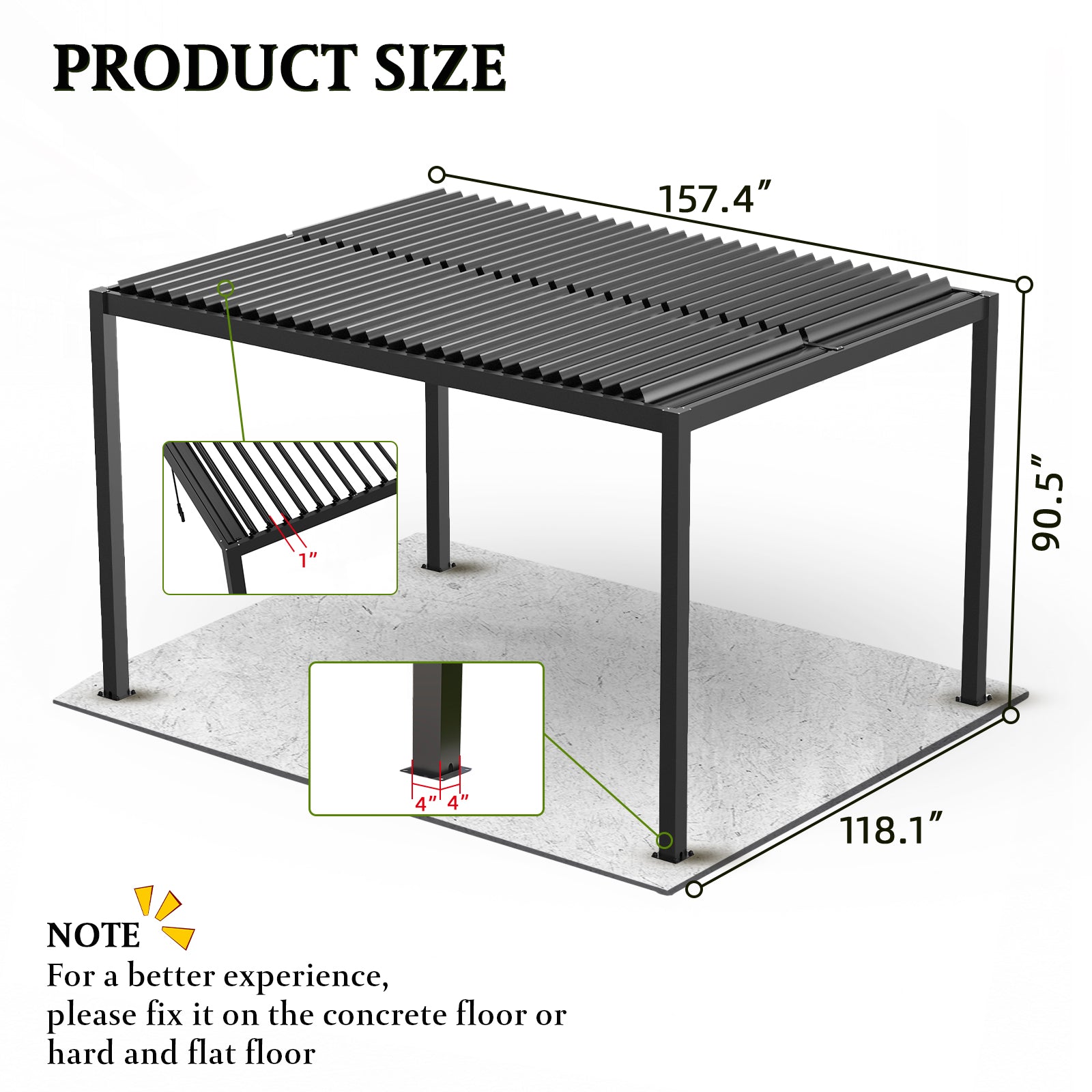 8610C Louver Pergola 10X13Ft Aluminum Frame & Louvers Black Aluminium