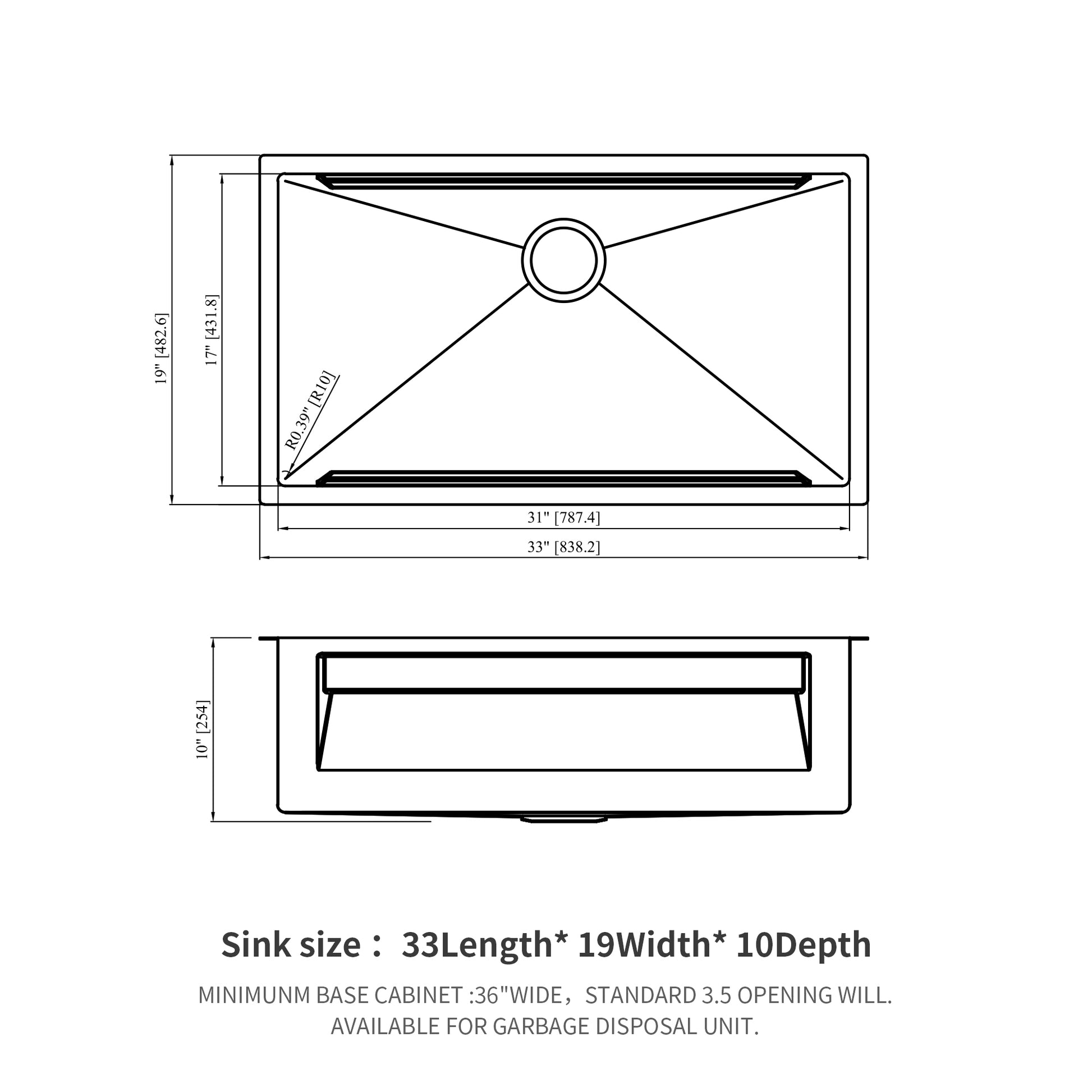 33" Undermount Kitchen Sink 33*19 inch Single Bowl 16 brushed nickel-stainless steel