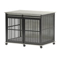 Furniture Dog Crate Sliding Iron Door Dog Crate With Mat. Grey,43.7''W X 30''D X 33.7''H Grey Dog Particle Board