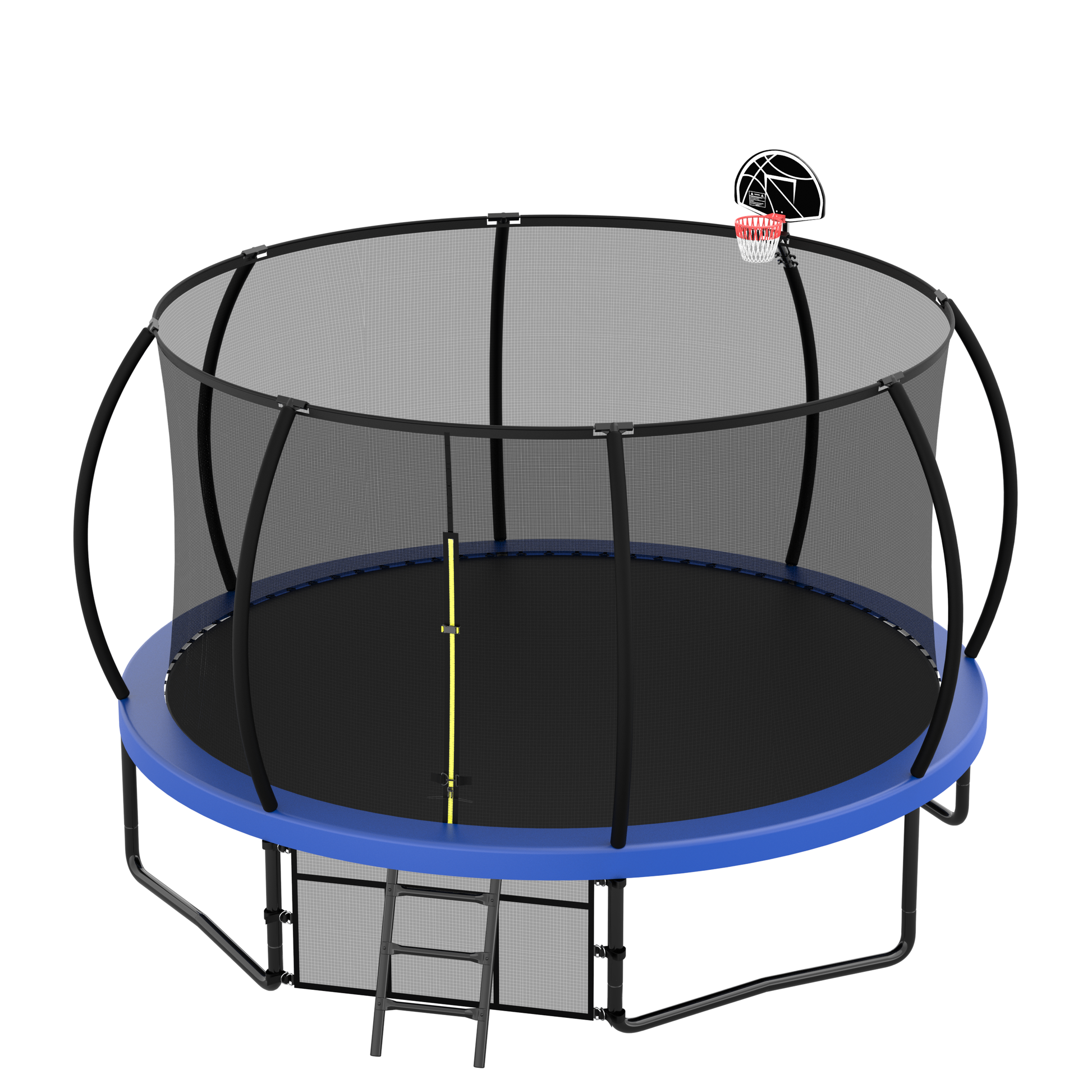 14Ft Trampoline With Enclosure Recreational Trampolines With Ladder And Antirust Coating, Astm Approval Outdoor Trampoline For Kids Blue Steel