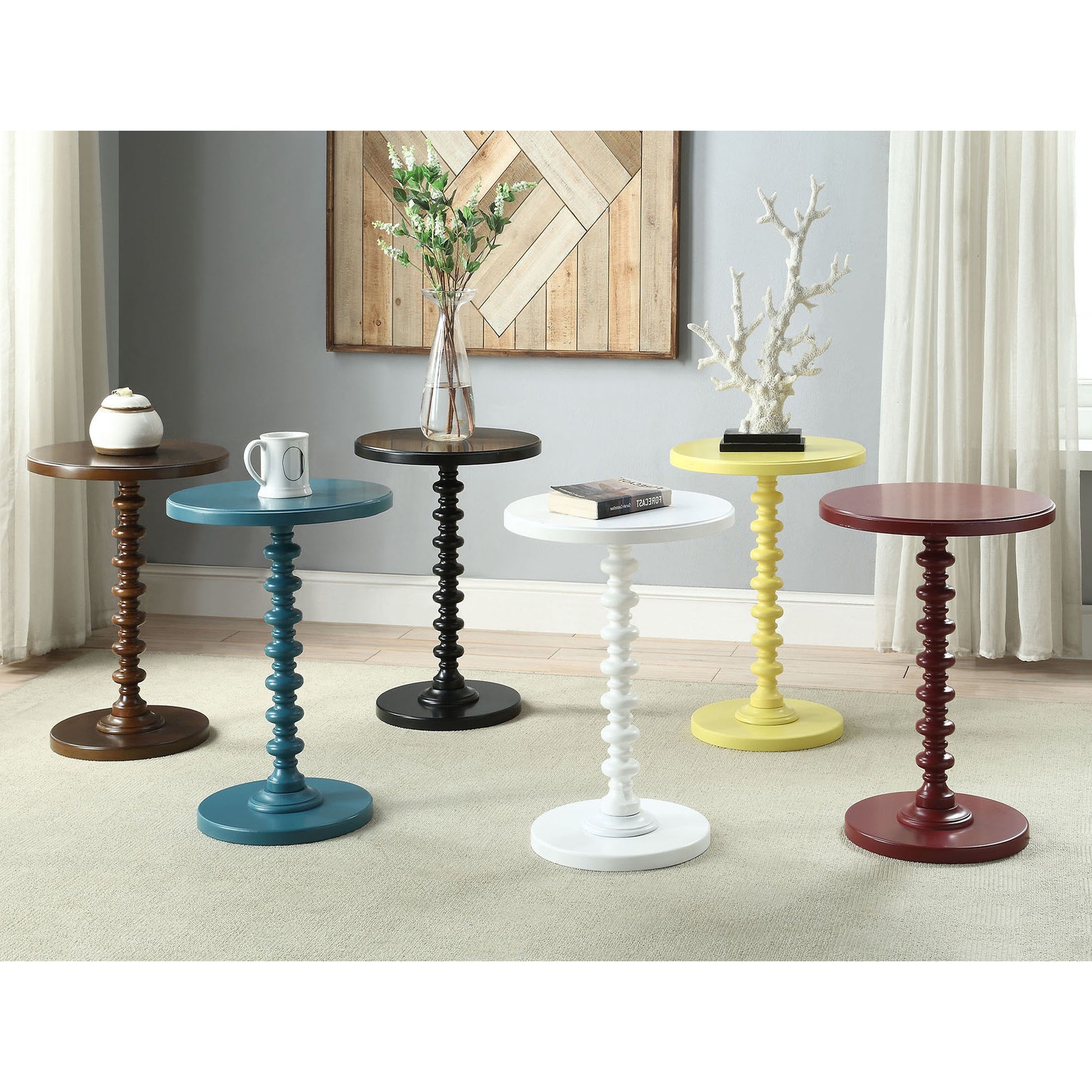 Teal Round Wooden Side Table Teal Primary Living Space Round Wood Pedestal
