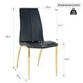 Modern Simple Table And Chair Set, One Table And Four Chairs. Transparent Tempered Glass Table Top, Solid Base. Gold Plated Metal Chair Legs Set Of 5 Black Mdf Metal