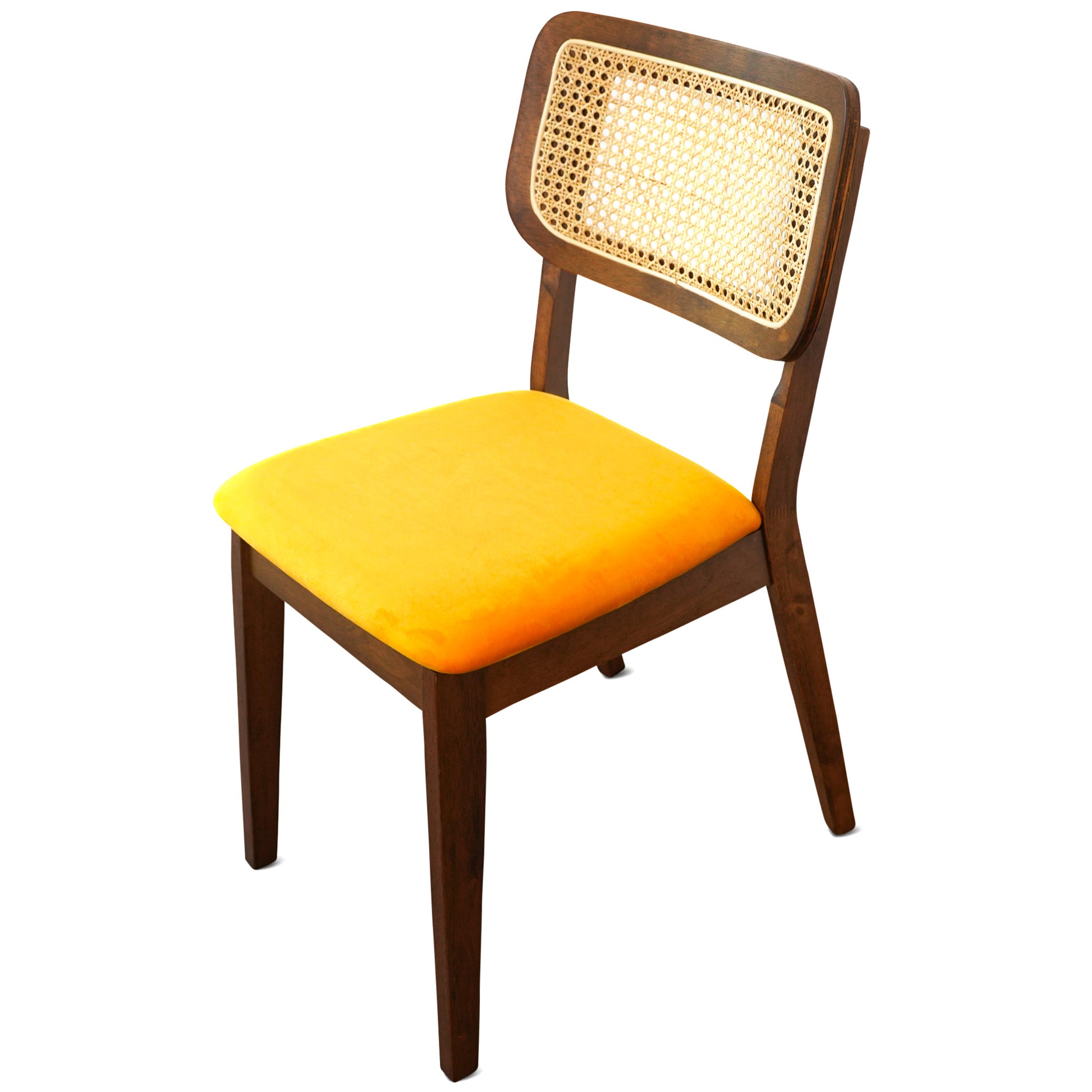 Kaden Orange Velvet Dining Chair Set Of 2 Yellow Brown Rattan,Solid Wood,Velvet