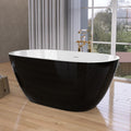 55 Inch Acrylic Freestanding Bathtub Modern Stand Alone Soaking Bathtub With Overflow And Pop Up Drain Gloss Black Black White Oval Bathroom Freestanding Tubs Polished Less Than 59 In