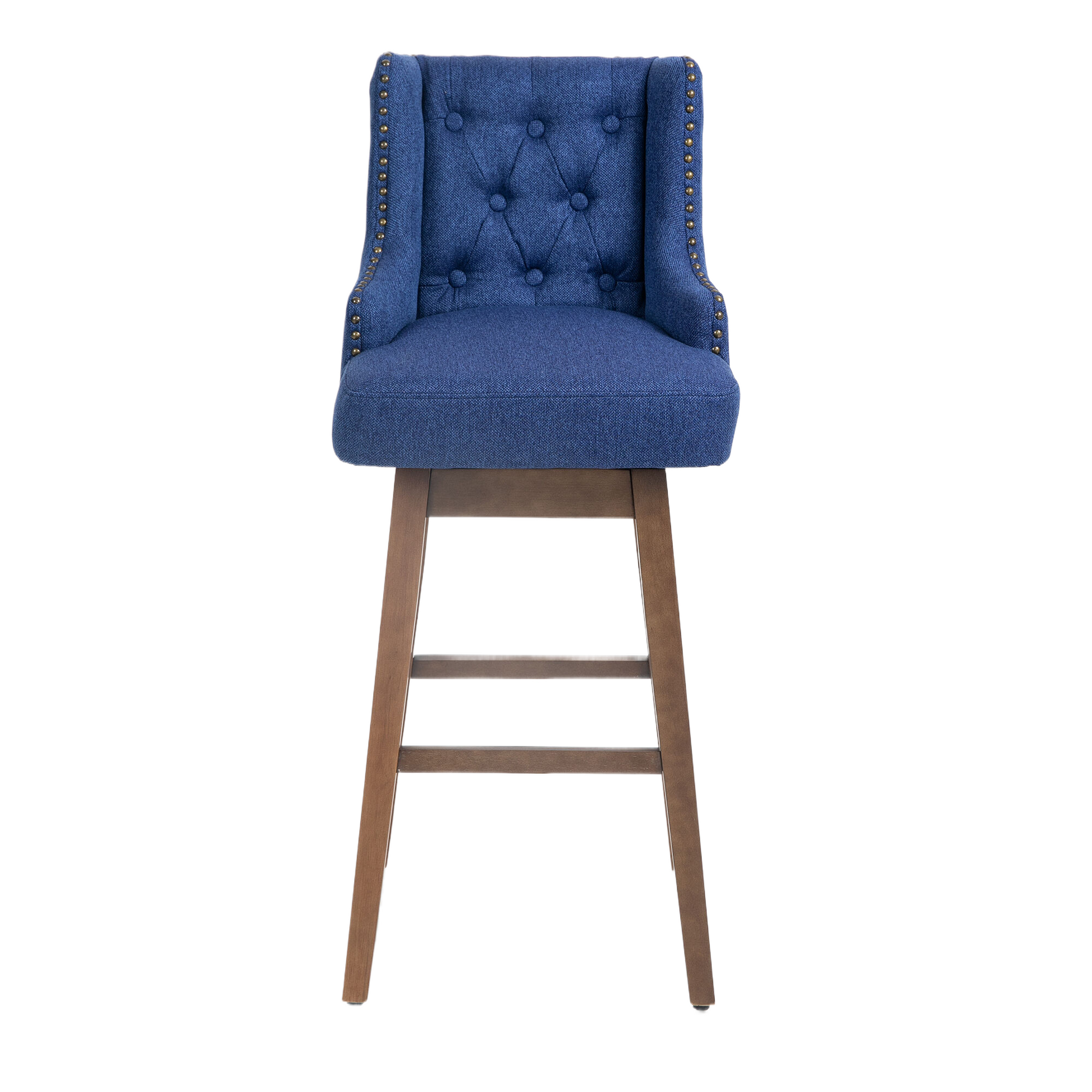 Coolmore Bar Stools Set Of 2 Counter Height Chairs With Footrest For Kitchen, Dining Room And 360 Degree Solid Wood Legs Swivel Bar Stools Set Of 2 Navy Linen Navy Foam Linen