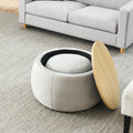 Round Storage Ottoman, 2 In 1 Function, Work As End Table And Ottoman,With Small Seat,Light Grey 25