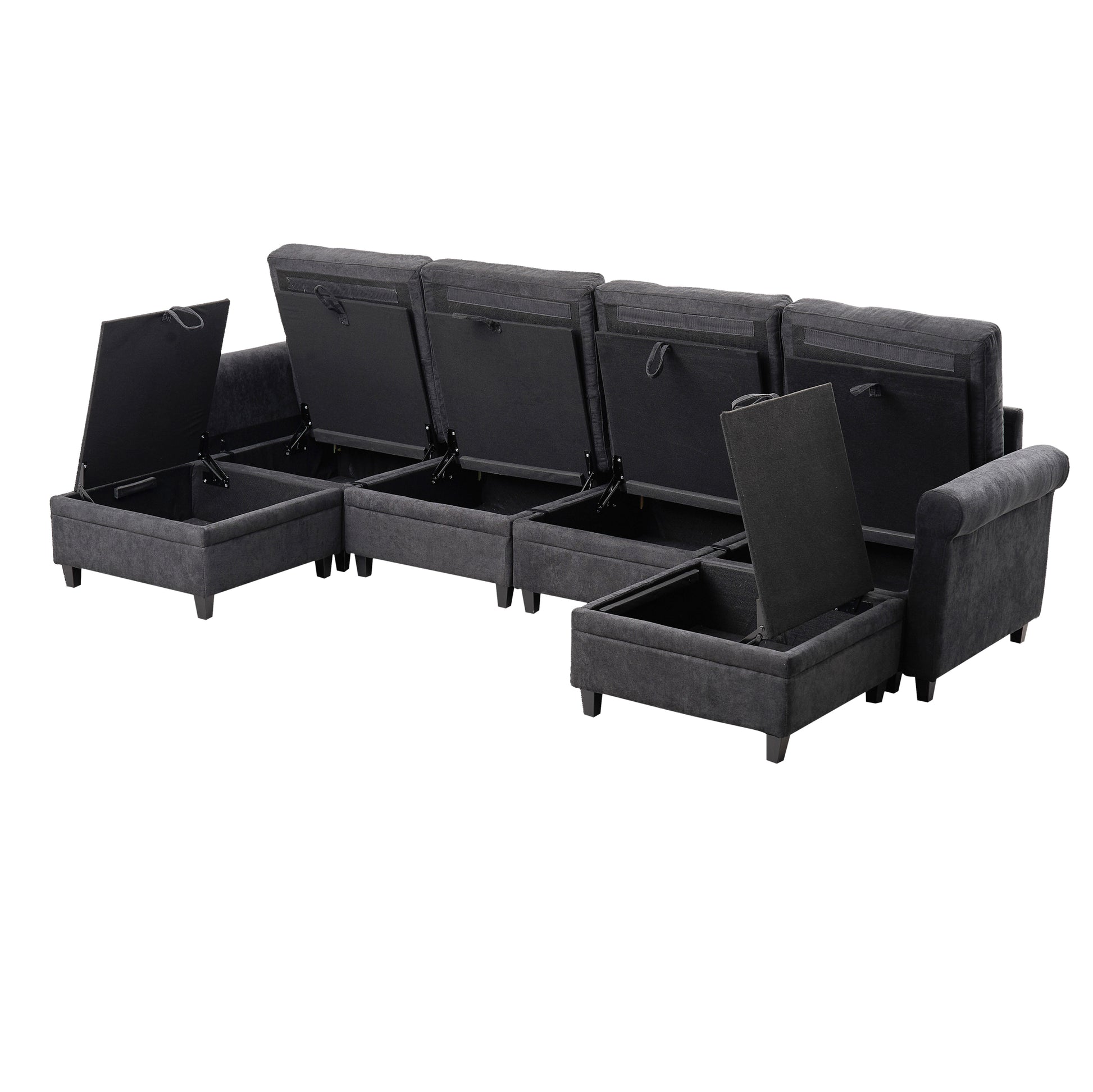 U Shaped Sectional Couch Convertible Sectional Couch With Double Chaise 6 Seat Sectional Sofa For Living Room Dark Gray Dining Room Fabric 6 Seat