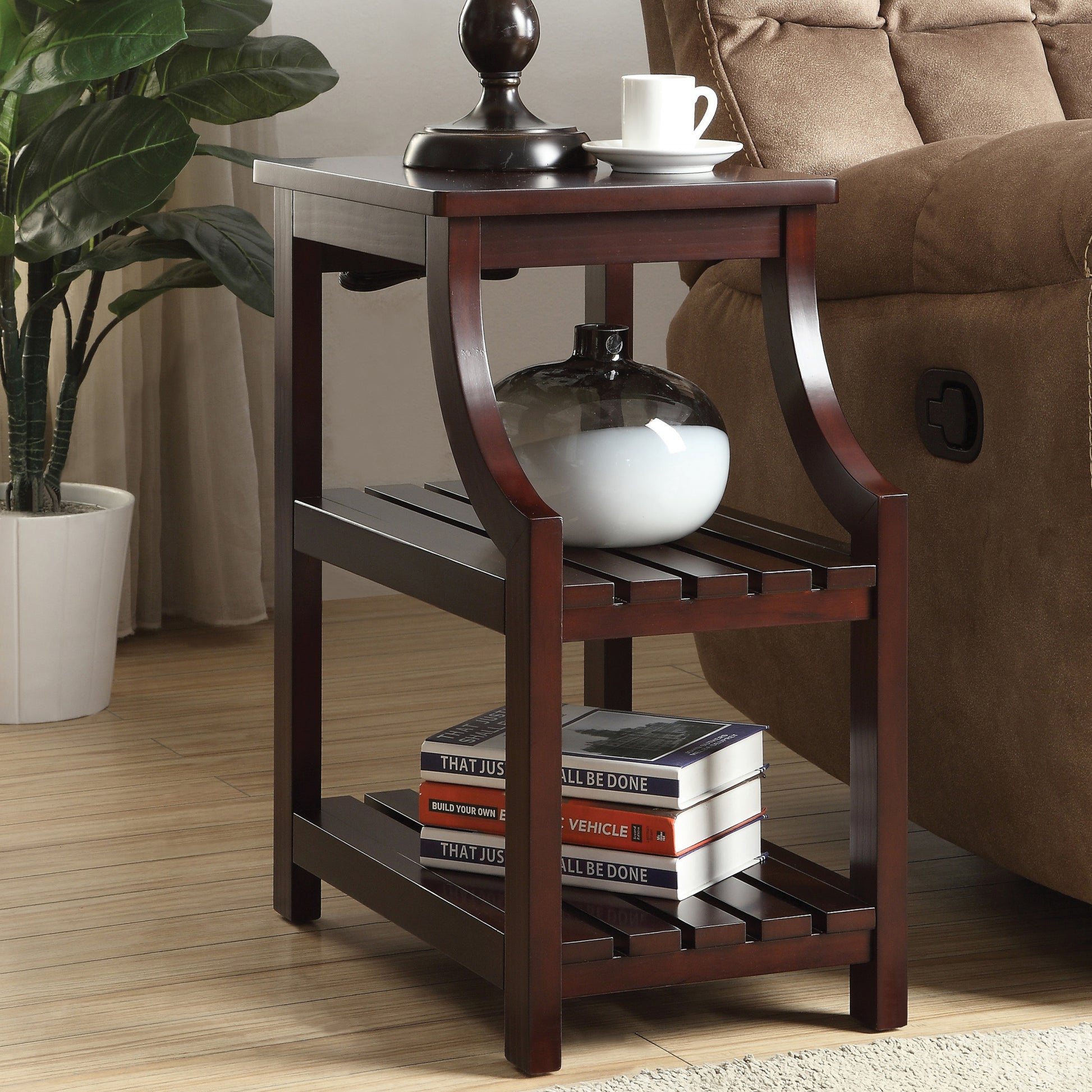Espresso Side Table With Usb Power Dock Espresso Primary Living Space Shelves Rectangular Wood