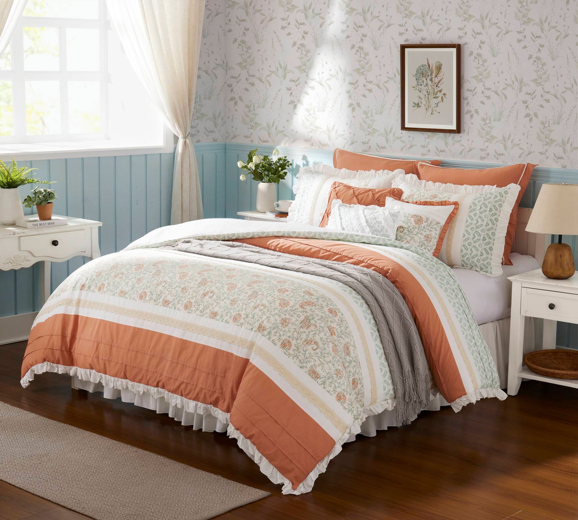 9 Piece Cotton Percale Comforter Set Coral King King Coral Polyester