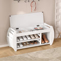 Retro Multifunctional Storage Bench With Cushion And Curved Side Panel For Entrance And Living Room Antique White Antique White Mdf