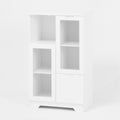 Wooden Floor Cabinet With 2 Glass Doors And 2 Storage Space,White ,Living Room Bathroom Entryway White White Mdf