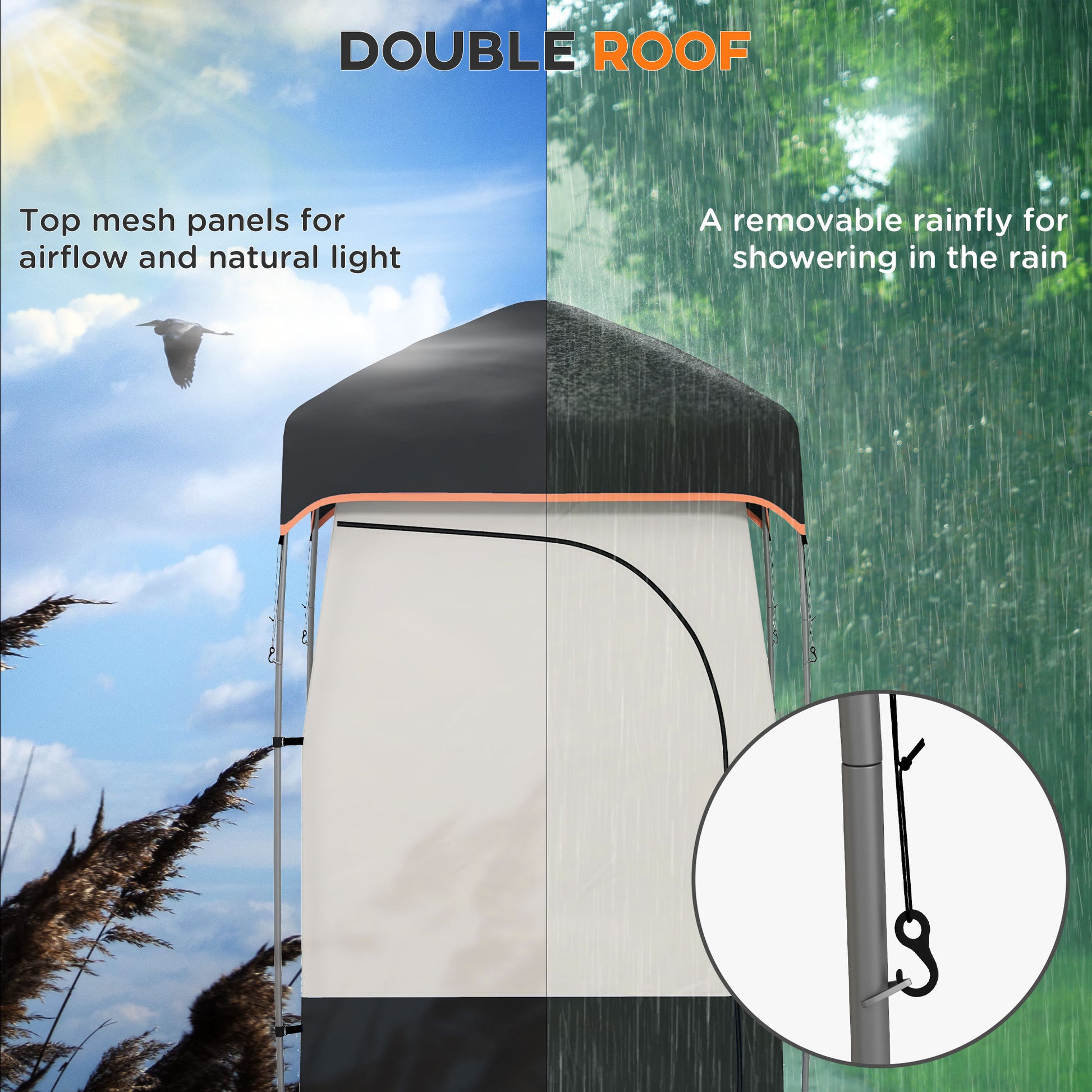 Outsunny Portable Shower Tent, Privacy Shelter, Camping Dressing Changing Tent Room With Solar Shower Bag, Floor And Carrying Bag, Black Black Oxford Fabric