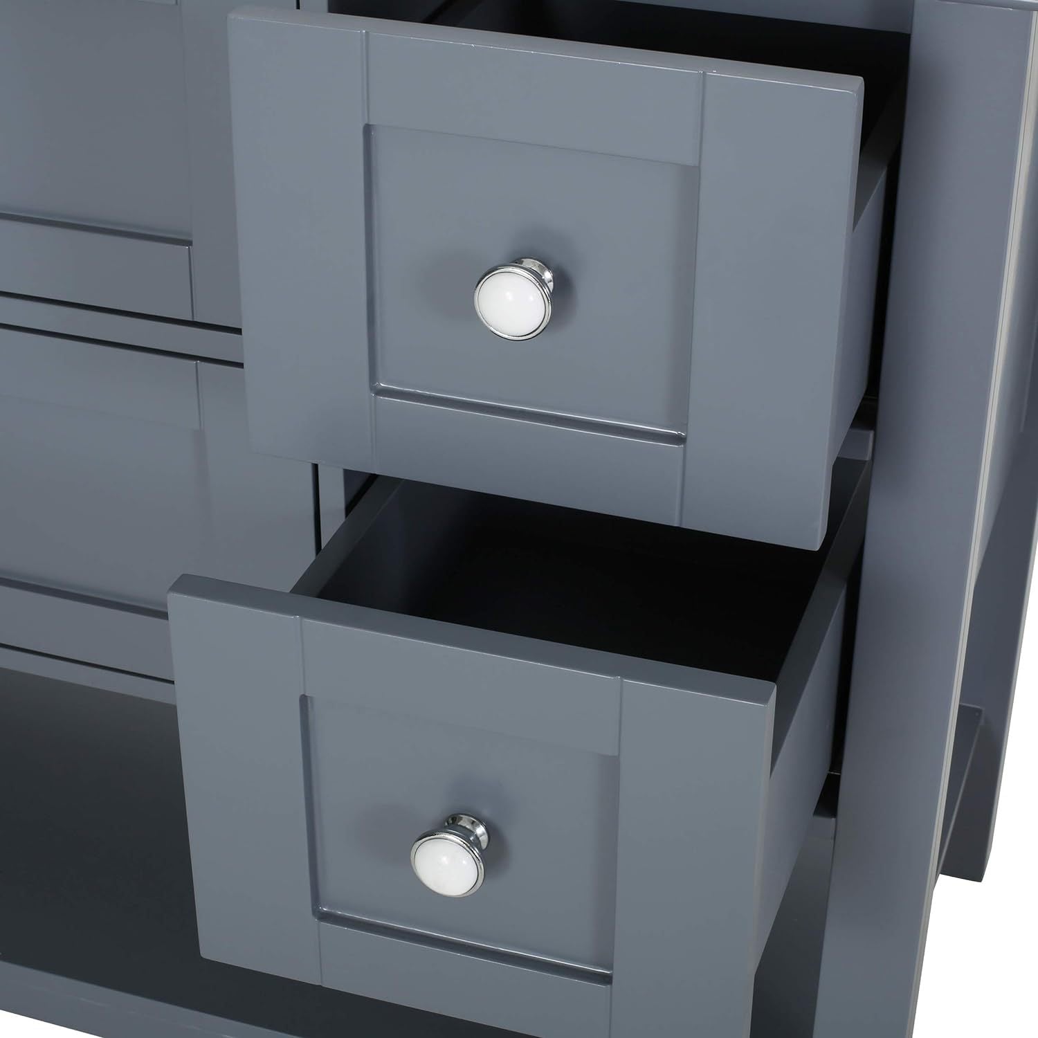 49'' Bathroom Vanity With Marble Top & Ceramic Sink, Open Shelf, 5 Drawers, Gray Same As N759S999002G Grey Plywood