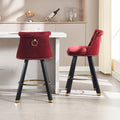 Coolmore Set Of 2,Back Pull Point Design, Velvet Material, 360 Degree Rotation, Back Pull Loop Detachable Design, Rivet Decoration, Square Foot Wooden Bar Chair Red Velvet