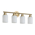 4 Light Golden Bathroom Vanity Light Fixture, Frosted Glass Shades, Modern Wall Mounted Lighting No Bulbs Golden Glass Iron