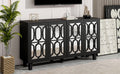 Buffet Cabinet With Adjustable Shelves, 4 Door Mirror Hollow Carved Tv Stand For Tvs Up To 70'', Multi Functional Console Table With Storage Credenza Accent Cabinet For Living Room, Black 3 4 Spaces Black Primary Living Space Adjustable Shelves Mdf