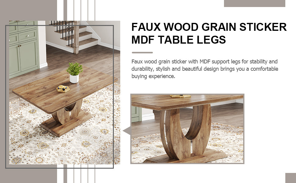 Table And Chair Set.Mdf Rectangular Dining Table, 6 Modern Medieval Style Restaurant Cushioned Side Chairs With With Soft Cushions And Black Metal Legs.Suitable For Restaurants, Living Rooms, Kitchen. Brown Seats 6 Mdf Metal