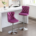 Swivel Velvet Barstools Adjusatble Seat Height From 25 33 Inch, Chrome Base Bar Stools With Backs Comfortable Tufted For Home Pub And Kitchen Island, Purple,Set Of 2,1712Pp Purple Dining Room American Design Foam Velvet