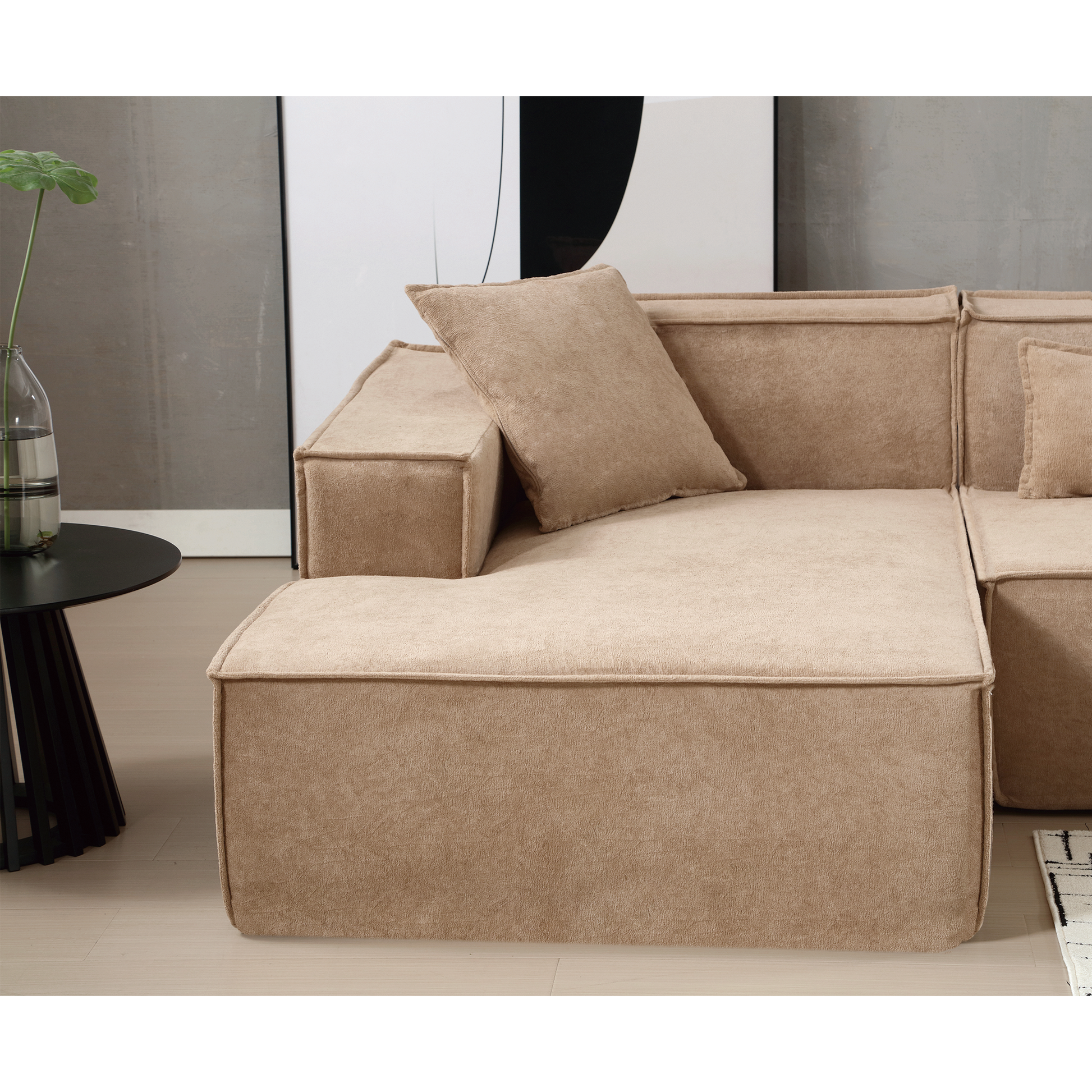 Modular Combination Living Room Sofa Set, Modern Minimalist Sofa, Free Installation Sofa, L Shaped, Italian Minimalist Tofu Block Sofa, Left Hand Facing,Terrycloth Fabric, Light Brown Light Brown Polyester Primary Living Space Soft Modern Polyester 3