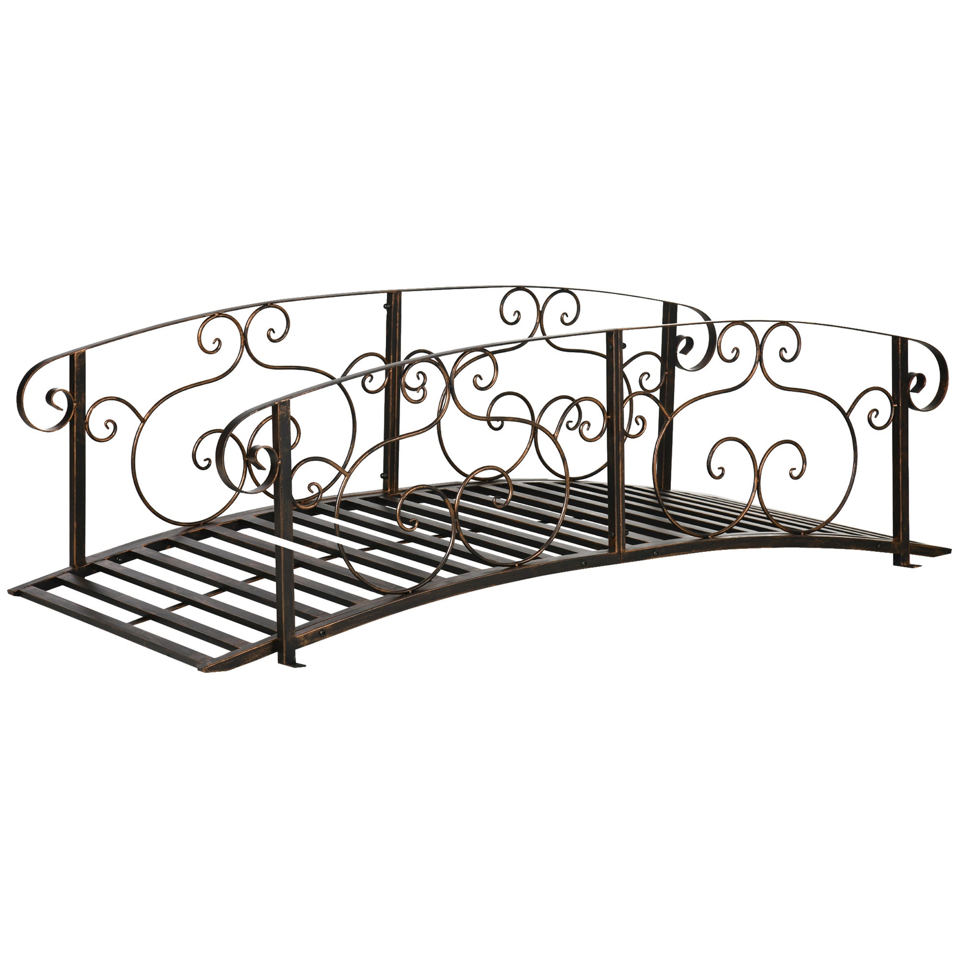 Outsunny 6' Metal Arch Backyard Garden Bridge, Safety Siderails, Arc Footbridge For Backyard Creek, Stream, Pond, Bronze Bronze Steel