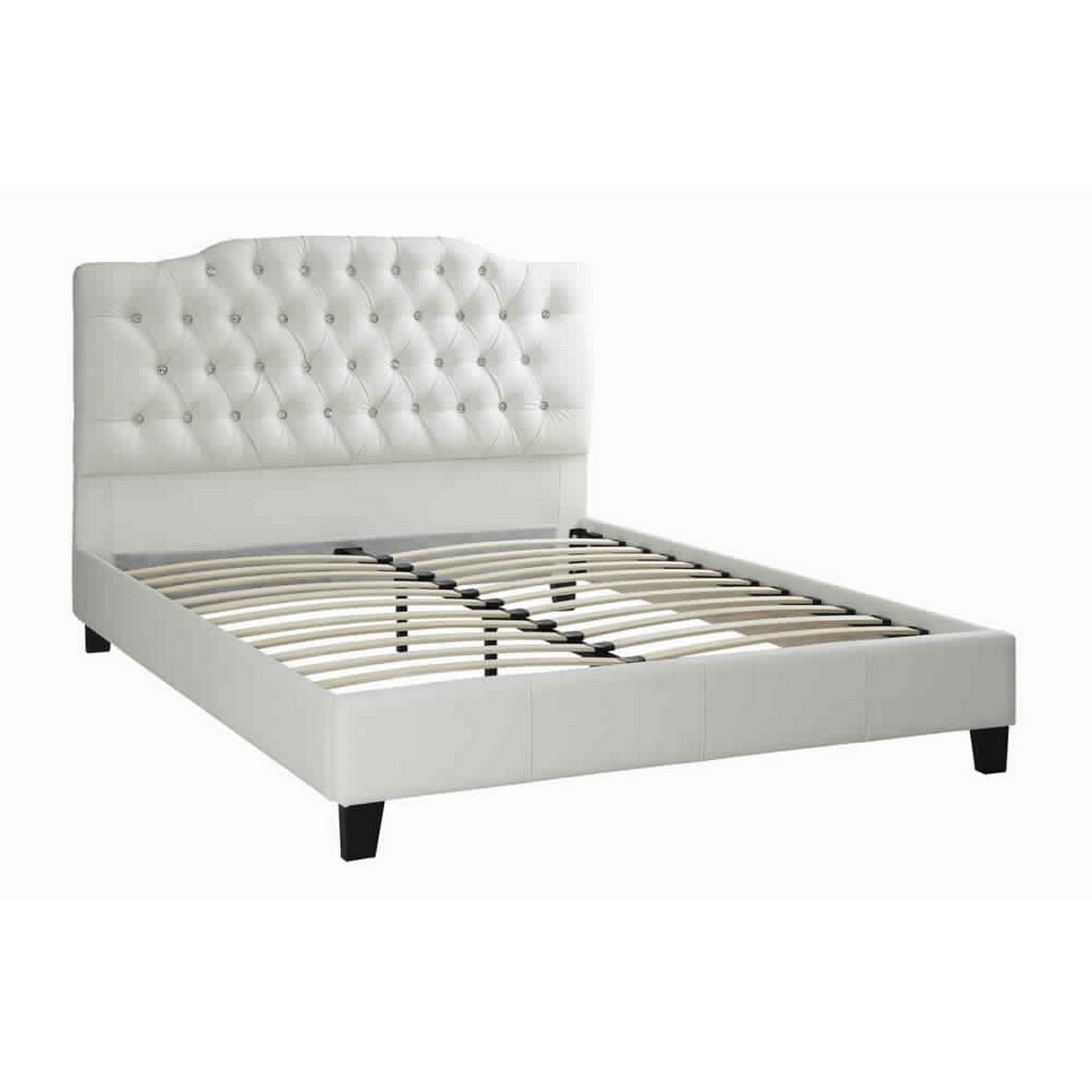 Grandiose Queen Size Bed With Large Tufted Headboard White Queen White Wood Fabric