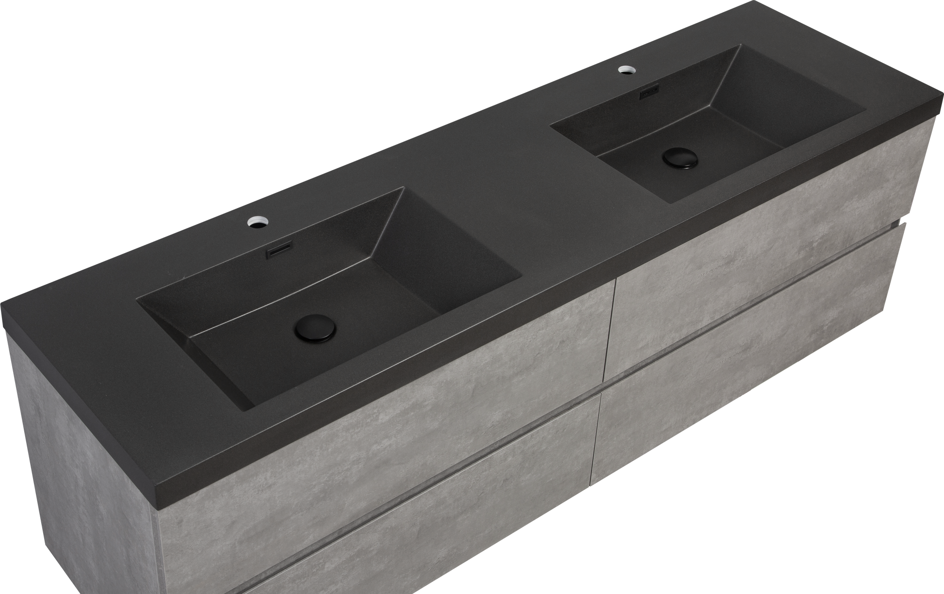 72" Floating Bathroom Vanity With Sink, Modern Wall Mounted Bathroom Storage Vanity Cabinet With Two Black Quartz Sand Top Basins And Four Soft Close Drawers, 24V12 72Gr Grey Grey Plywood