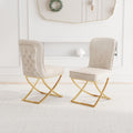 Dining Chair Set Of 2, Beige Velvet Backrest And Golden Metal Legs.For Modern Kitchen Dining Room Chair For Kitchen Living Modern Decorative Leisure Chairs.Office Chairs Y 2009 Beige Dining Room Modern Foam Velvet