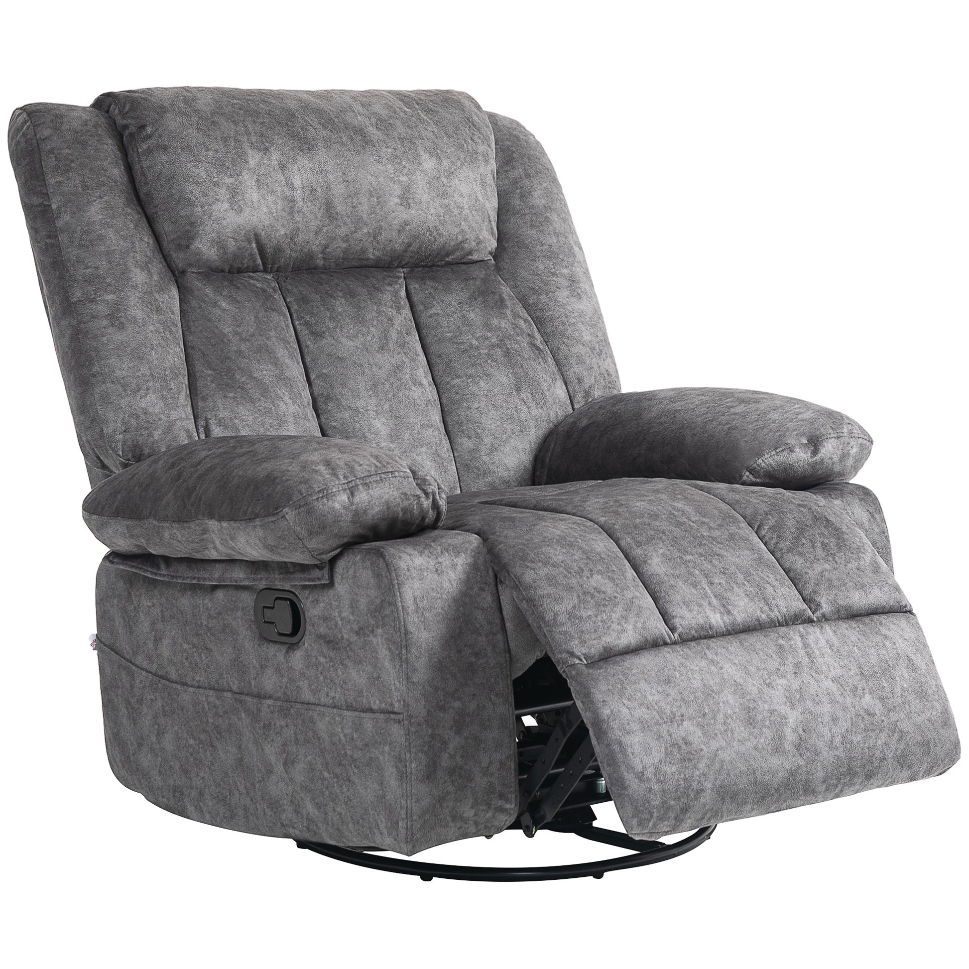 Homcom Swivel Rocker Recliner Chair For Living Room, Fabric Reclining Chair For Nursery, Rocking Chair With Footrest, Side Pockets, Charcoal Gray Charcoal Grey Polyester