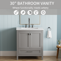 30 Inch Freestanding Bathroom Vanity With Sink, Carrara Engineered Marble Vanity Top With Undermounted Rectangular Ceramic Sink, Large Storage Soft Close Door, Grey 24V03 30Gr Grey Wood Solid Wood