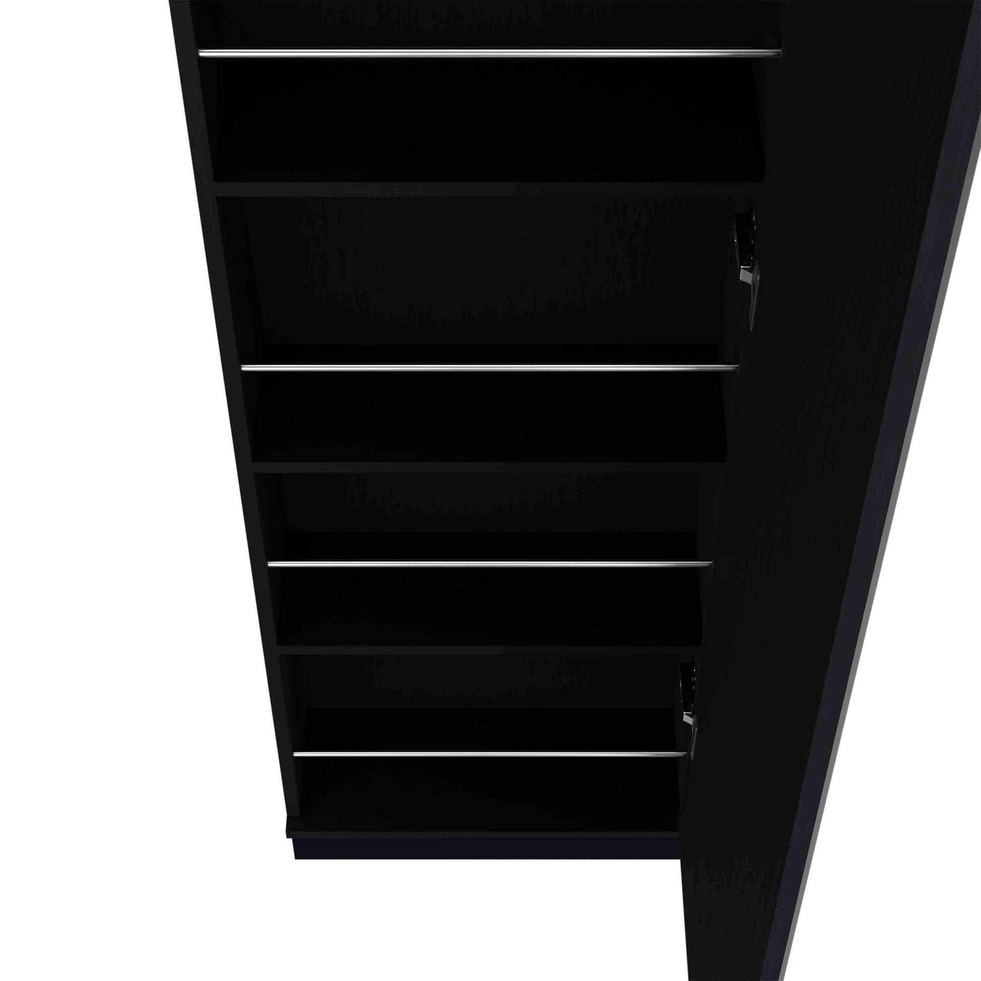 Ruan Xl Shoe Rack, Mirror, Five Interior Shelves, Single Door Cabinet Black Mdf Engineered Wood