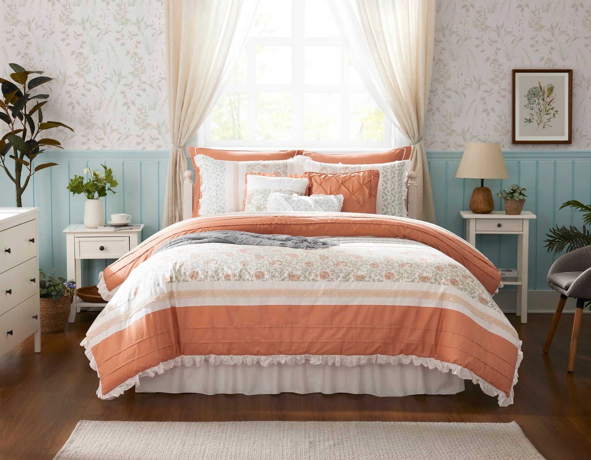 9 Piece Cotton Percale Comforter Set Coral King King Coral Polyester