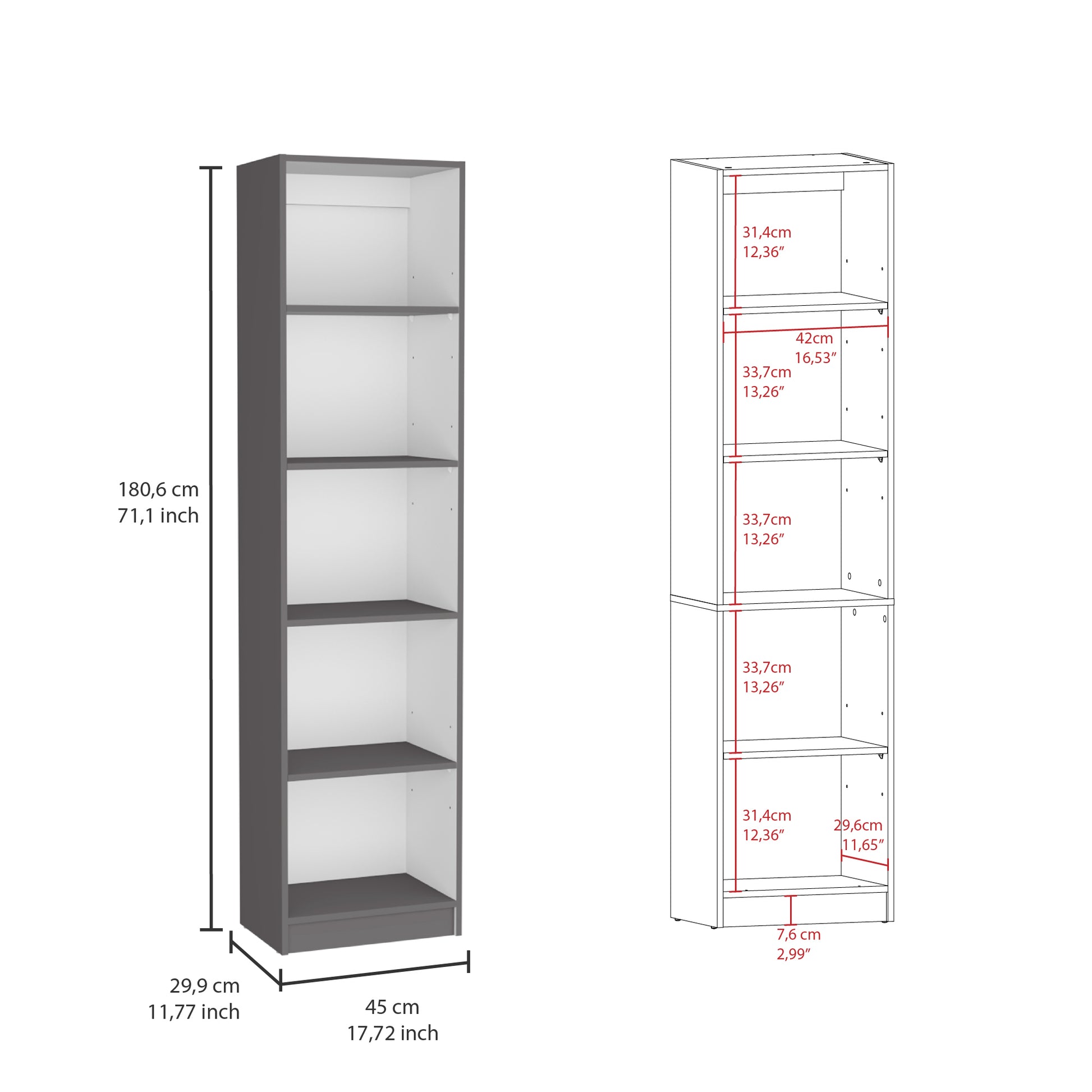 Davie 3 Piece Home Bookcase Set, 60" Wide With 14 Shelvesliving Room Set Set Matt Gray White Freestanding 5 Or More Shelves Multicolor Office Open Storage Space Particle Board