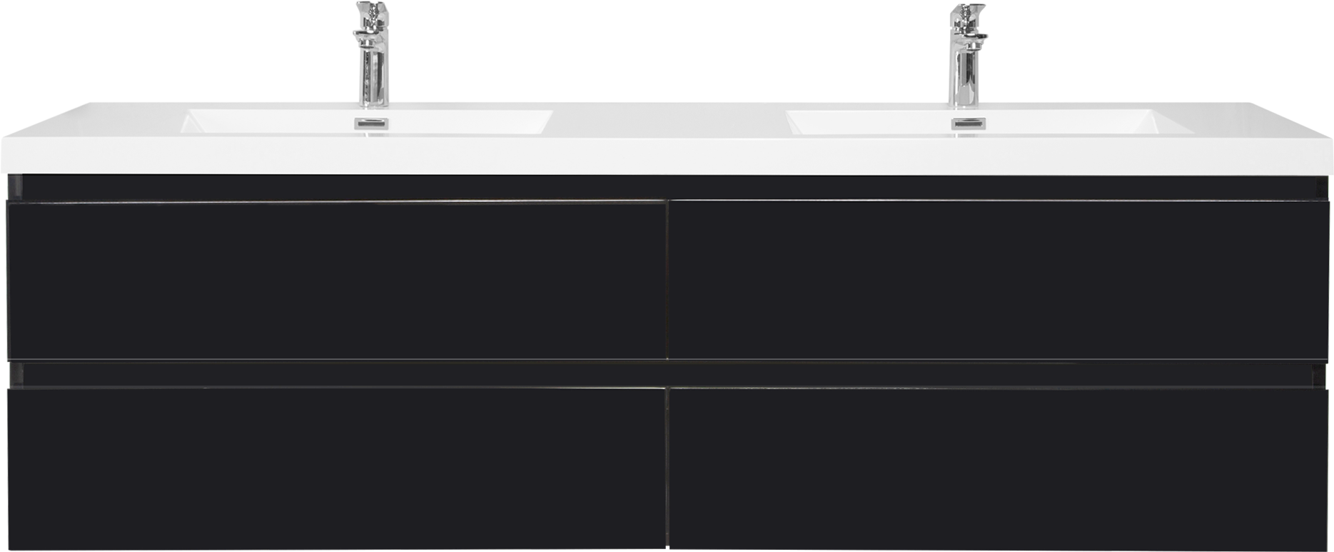 72" Floating Bathroom Vanity With Sink, Modern Wall Mounted Bathroom Storage Vanity Cabinet With 2 Resin Top Basin And 4 Soft Close Drawers, Glossy Black 24V11 72Gb 4 Black Bathroom Wall Mounted