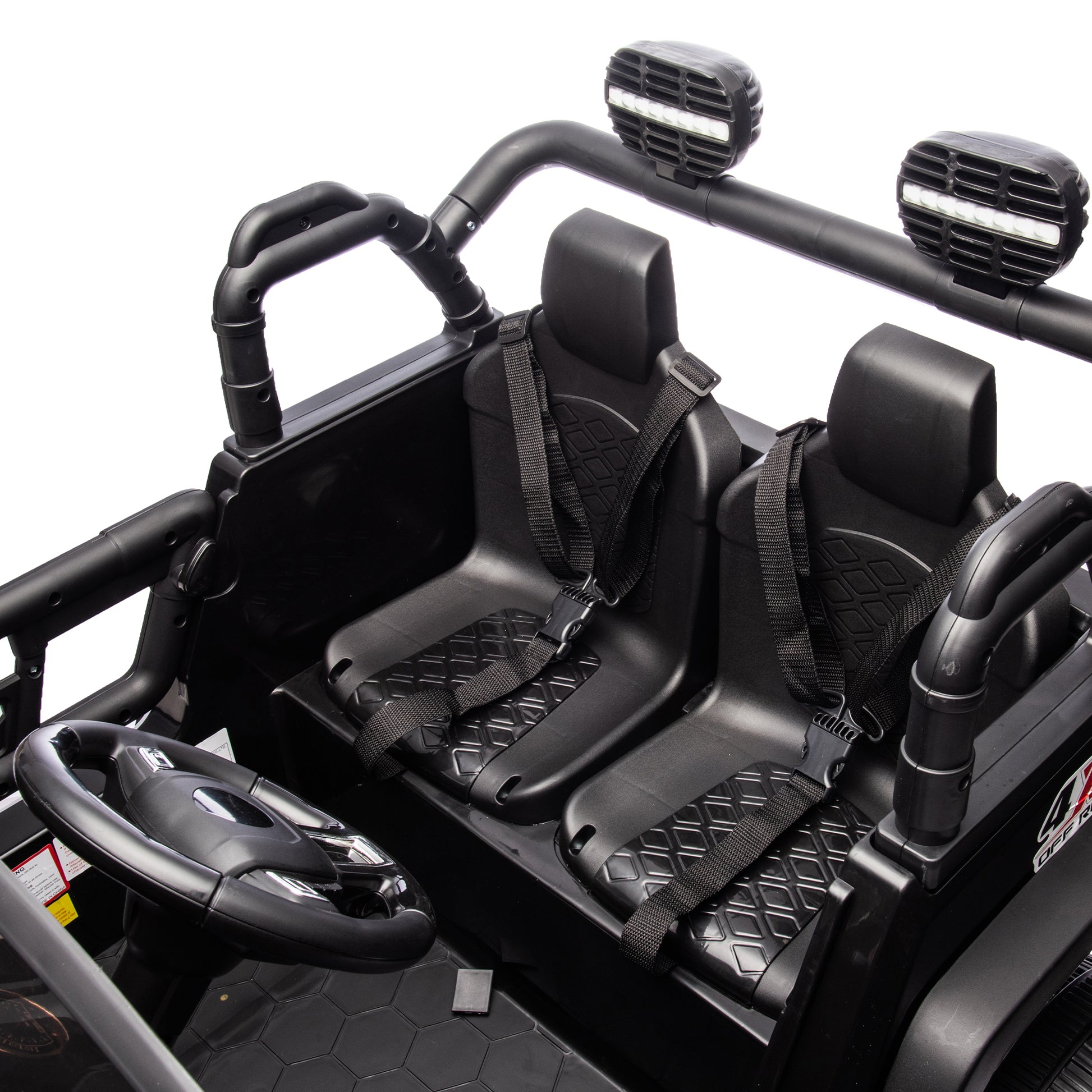 24V Two Seater Kids Ride On Truck Car W Parents Control,200W*2,Seat Width 20.28In,Four Wheel Suspension,Led Lights,Music,Mp3,Bluetooth,Two Independent Seat Belts,Suitable For Off Road For Kids Aged 3 Black 100 149 Lbs Polypropylene