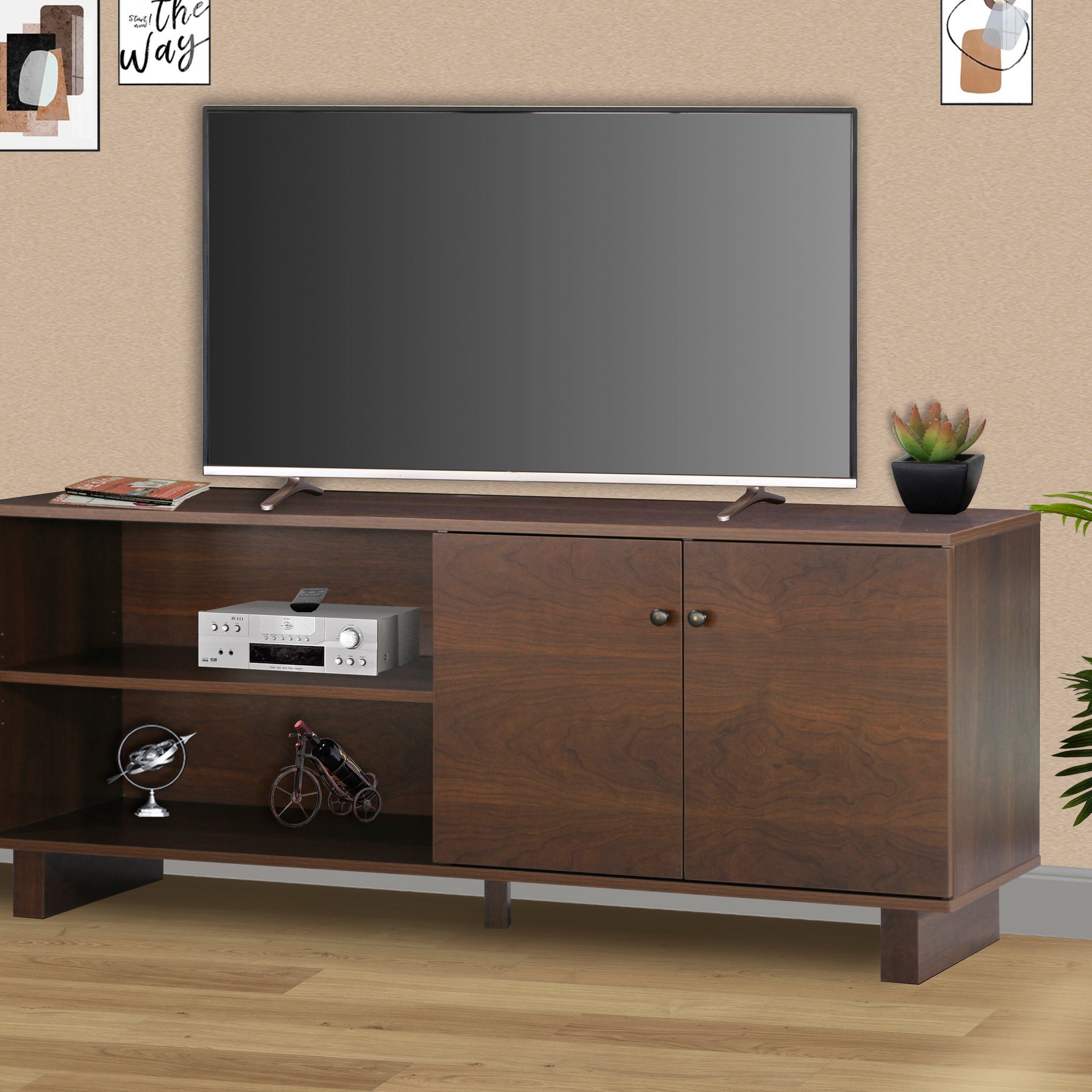 Tv Stand "Exquisite Rosewood Grain Media Console Elegant Tv Stand With Adjustable Shelves Perfect For Contemporary Living Room Fits 75 Inch Tv" Dark Brown 70 79 Inches Solid Wood