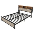Metal Queen Size Platform Bed With 4 Drawers, Upholstered Headboard And Footboard, Sockets And Usb Ports, Beige Queen Beige Black Fabric Metal