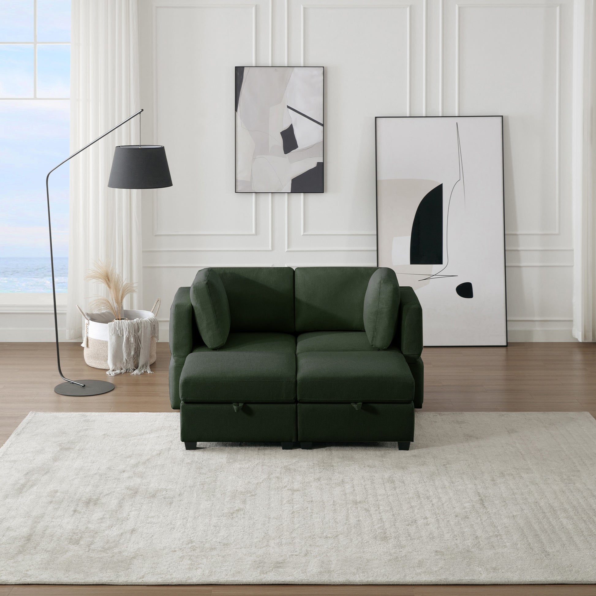 Modular Sectional 2 Seater Sofa With 2 Ottomanssleeper Sofa Bed Modular Sofa With Chaiseadjustable Arms And Backs Green Green Polyester 2 Seat