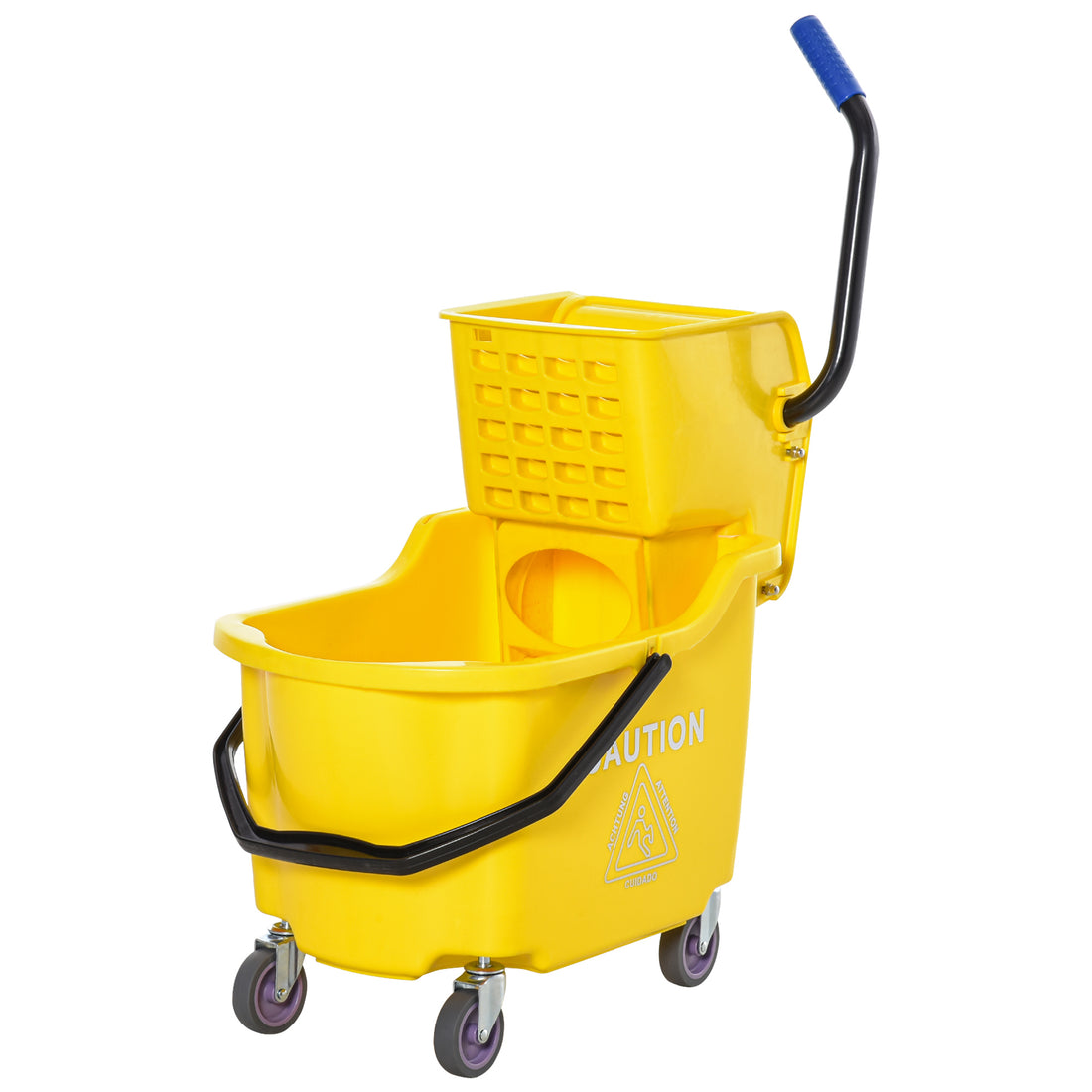 Homcom Mop Bucket Cart With Side Press Wringer, Metal Handle And 34 Quart Capacity, Yellow Yellow Iron Plastic