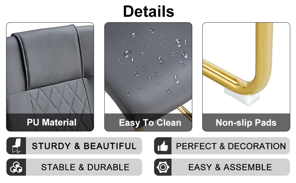 Table And Chair Set.Large Modern Rectangular Table With 0.4 Inch Patterned Glass Tabletop And Large Mdf Table Legs.Comes With 8 Chairs With Faux Leather Cushioned Seats And Golden Metal Legs. Gold White Seats 8 Mdf Glass