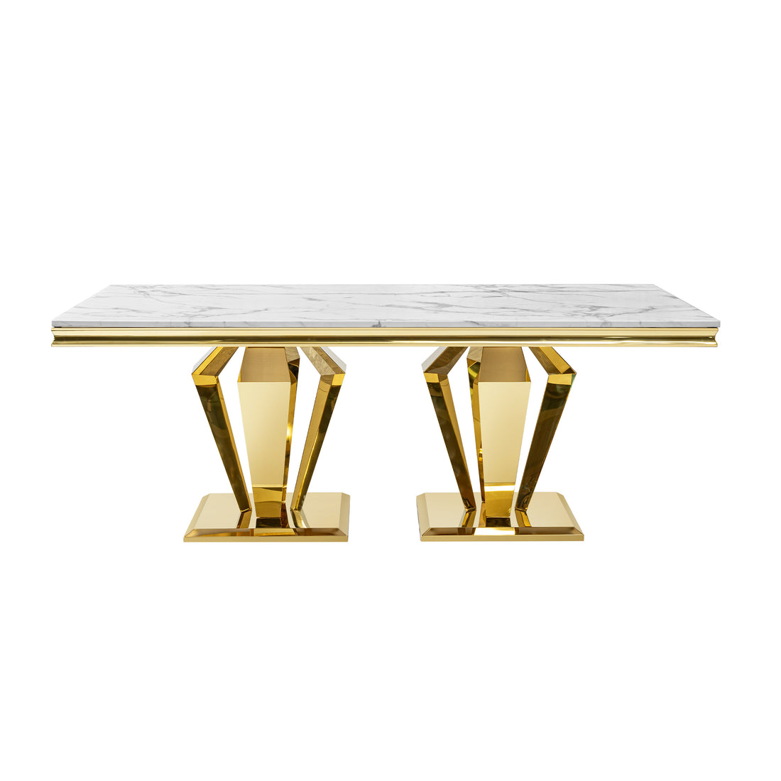 Dining Table For 6 Or 8, Rectangular 78.74" L X 39.37" W X 29.92" H Gold Polished Stainless Steel Base Mdf Marble Top Gold Seats 6 Dining Room Modern Kitchen & Dining Tables Rectangular Stainless Steel