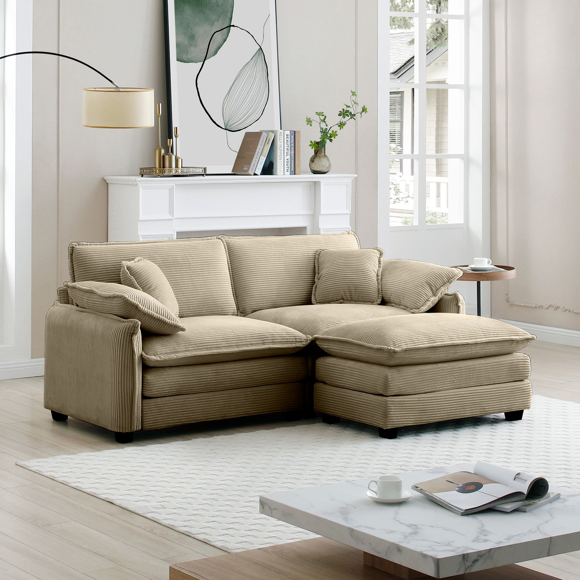 Two Seater Sofa With One Footrest, L Shaped Seater Sofa With Ottoman