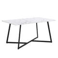Modern Faux Marble 6 Piece Dining Table Set,60Inch Metal Kitchen Table Set With Upholstered Dining Chairs And Bench, Black Metal Dining Room Bench Seating Rectangular Dining Table With Chair And Bench Metal Wood Black Seats 6 60 Inches Farmhouse Trestle
