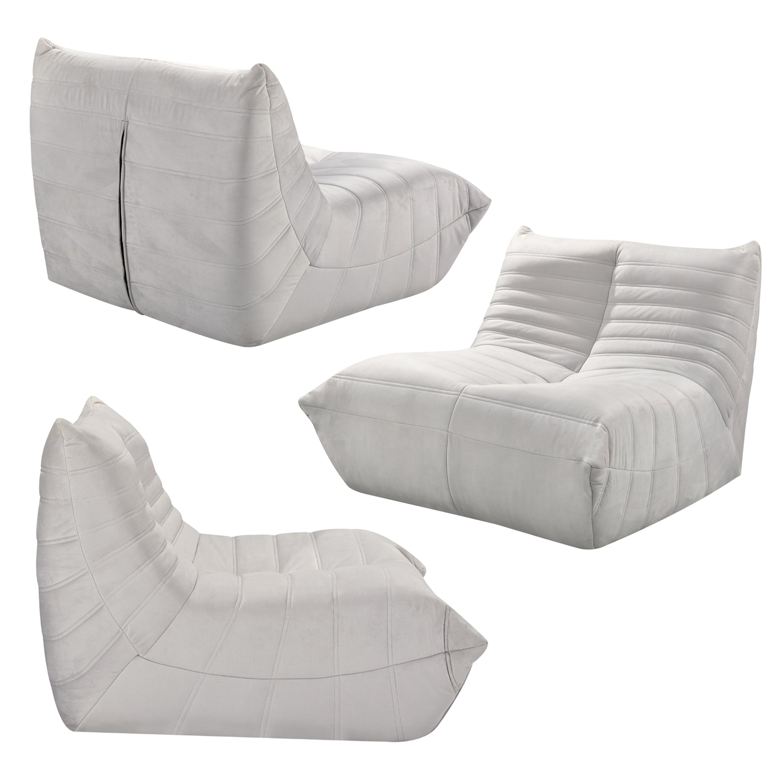 Fireside Chair, Large Bean Bag Chair For Adults, Lazy Floor Sofa For Home, Playing Bean Bag Chair, One Piece High Resillence Sponge, Flannelette Fabric, Light Gray Light Gray Soft Foam Flannelette,Foam