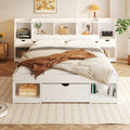 Queen Size Wood Platform Bed With Multi Storage Headboard And A Drawer, White Box Spring Not Required Queen White Wood Bedroom Bed Frame Solid Wood Mdf