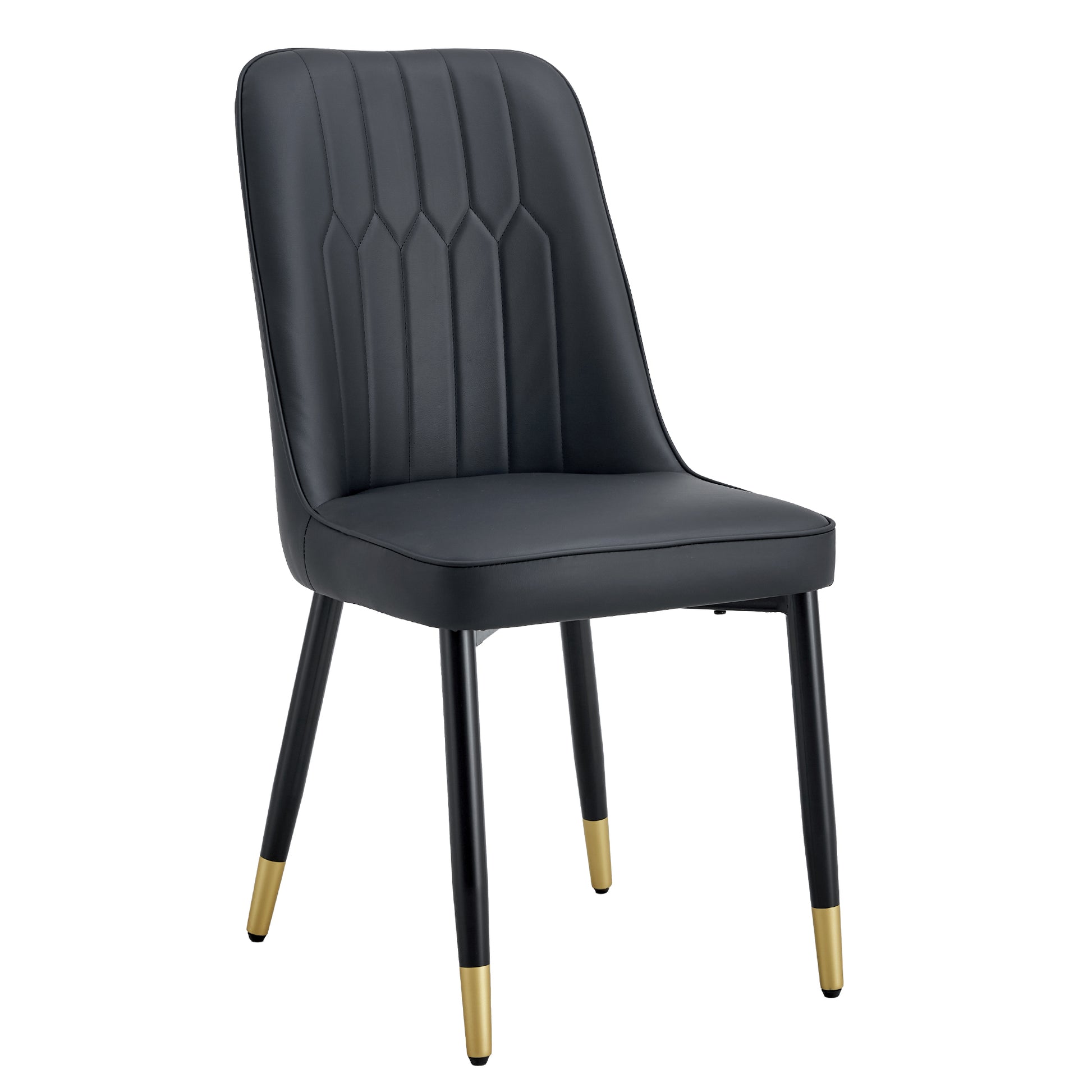 1 Table And 8 Chairs Set.A Rectangular Dining Table With A Imitation Marble Black Table Top And Black Metal Legs.Paired With 8 Chairs With Pu Leather Seat Cushion And Black Metal Legs.F 1538,C 007 Black Glass Metal